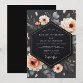 Charcoal Luminous Bloom Wedding Kaart (Voorkant / Achterkant)