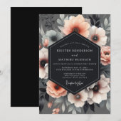 Charcoal Luminous Flora Wedding Kaart (Voorkant / Achterkant)