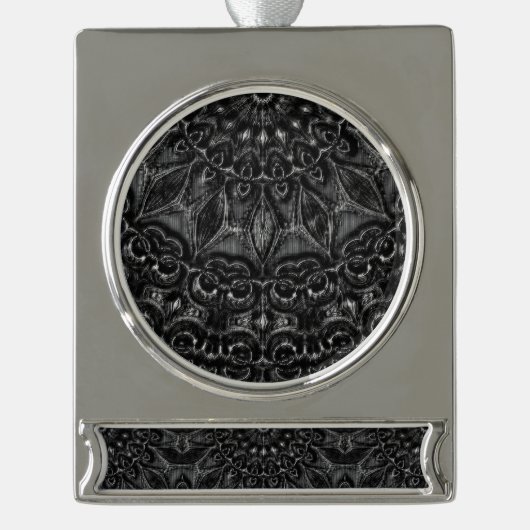 Charcoal Mandala Verzilverd Banner Ornament (Voorkant)