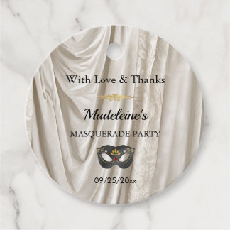 Charcoal Masquerade Wit & Goud Damast Rond Bedankjes Labels