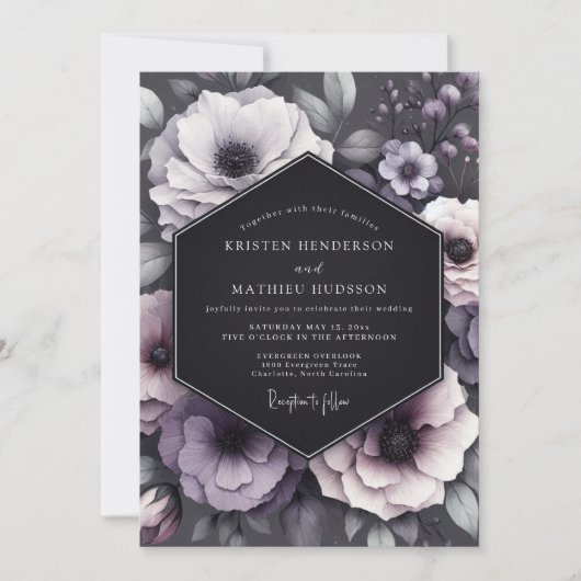 Charcoal Melancholy Anemone Wedding Kaart (Voorkant)