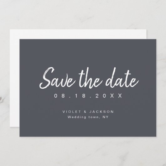 Charcoal minimalist script slaat de datum op save the date (Voorkant / Achterkant)