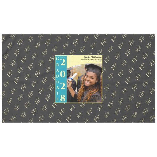 Charcoal Modern Graduation Photo Cap Pattern Tafelkleed (Voorkant (Horizontaal))