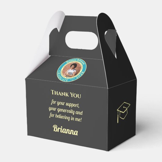 Charcoal Modern Graduation Photo Thank You Bedankdoosjes (Voorkant Zijde)