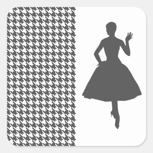 Charcoal Modern Houndstooth w/Mode Silhouette Vierkante Sticker (Voorkant)