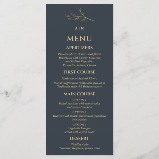 Charcoal Monogram Botanical Minimalist Wedding Menu (Voorkant)