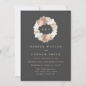 Charcoal Monogram Wreath Pampas Cream Floral Kaart (Voorkant)