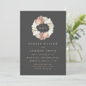 Charcoal Monogram Wreath Pampas Cream Floral Kaart (Staand voorkant)
