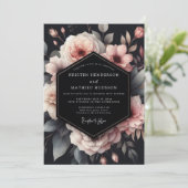 Charcoal Moody Bloom Wedding Kaart (Staand voorkant)
