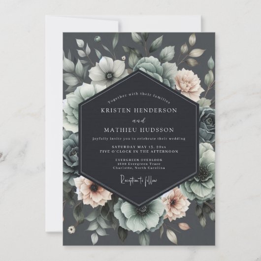 Charcoal Muted Anemone Wedding Kaart (Voorkant)