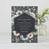 Charcoal Muted Anemone Wedding Kaart (Staand voorkant)