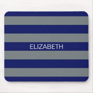 Charcoal Navy 5c Horiz Preppy Stripe Name Monogram Muismat