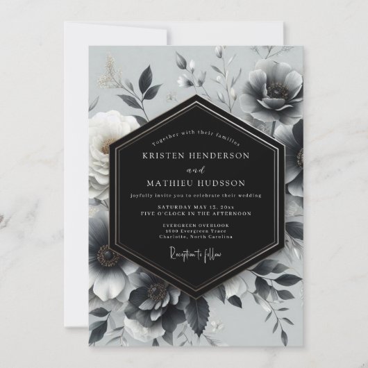 Charcoal Noir Bloom Bruiloft Kaart (Voorkant)