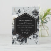 Charcoal Noir Bloom Bruiloft Kaart (Staand voorkant)