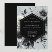 Charcoal Noir Bloom Bruiloft Kaart (Voorkant / Achterkant)