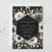 Charcoal Opulent Bloom Wedding Kaart (Voorkant)
