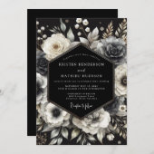 Charcoal Opulent Bloom Wedding Kaart (Voorkant / Achterkant)