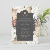Charcoal Pampas Cream Roos Gold Foil Wedding Kaart (Staand voorkant)