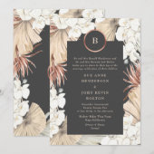 Charcoal Pampas Cream Roos Gold Foil Wedding Kaart (Voorkant / Achterkant)