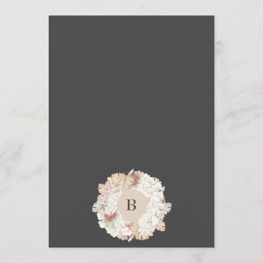Charcoal Pampas Wreath Cream Boho Monogram Wedding Menu (Achterkant)