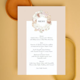 Charcoal Pampas Wreath Cream Boho Monogram Wedding Menu