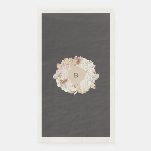 Charcoal Pampas Wreath Cream Boho Monogram Wedding Servet (Voorkant)