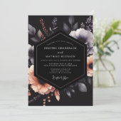 Charcoal & Peach Schaduwrijke Bruiloft Kaart (Staand voorkant)