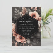 Charcoal Peach Shadowy Flora Wedding Kaart (Staand voorkant)