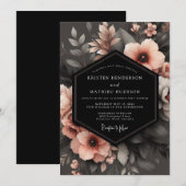 Charcoal Peach Shadowy Flora Wedding Kaart (Voorkant / Achterkant)