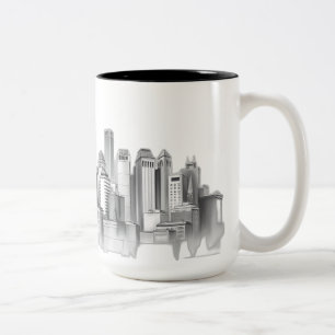 Charcoal Pencil Urban Skyline Sketch Tweekleurige Koffiemok