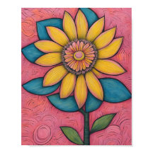 Charcoal Pencil Yellow Daisy Poster