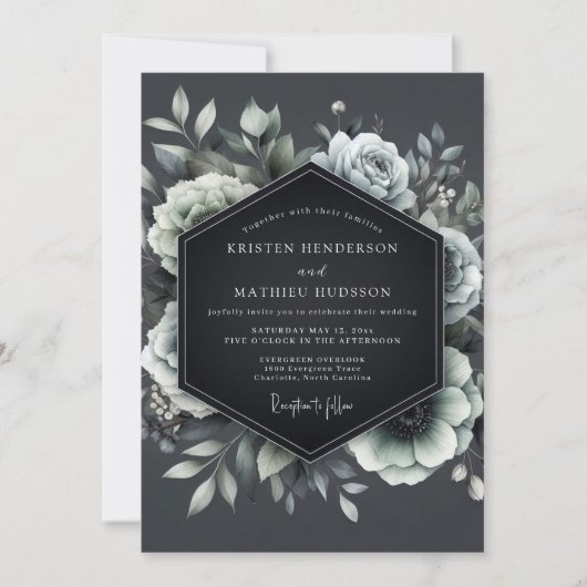 Charcoal Penumbral Bloom Wedding Kaart (Voorkant)
