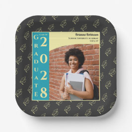 Charcoal Photo Modern Graduation Cap Party Papieren Bordje