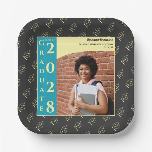 Charcoal Photo Modern Graduation Cap Party Papieren Bordje (Voorkant)