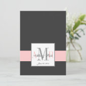 Charcoal Pink Monograms Weddenschap Kaart (Staand voorkant)