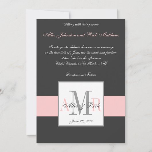 Charcoal Pink Monograms Weddenschap Kaart (Achterkant)