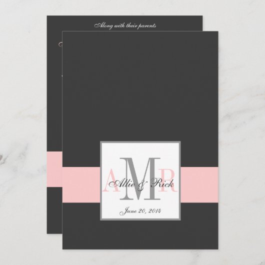 Charcoal Pink Monograms Weddenschap Kaart (Voorkant / Achterkant)
