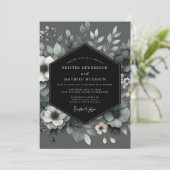 Charcoal Poetic Bloom Wedding Kaart (Staand voorkant)