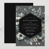 Charcoal Poetic Bloom Wedding Kaart (Voorkant / Achterkant)