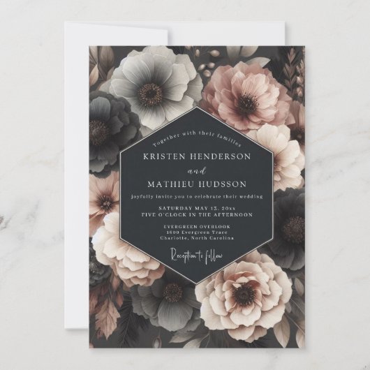 Charcoal Rose Nocturne Wedding Kaart (Voorkant)