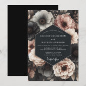 Charcoal Rose Nocturne Wedding Kaart (Voorkant / Achterkant)
