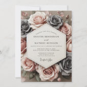 Charcoal Rose Timeless Bloom Wedding Kaart (Voorkant)