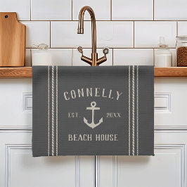 Charcoal Rustic Anchor Personalized Beach House Theedoek