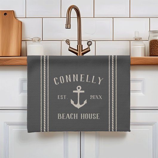 Charcoal Rustic Anchor Personalized Beach House Theedoek