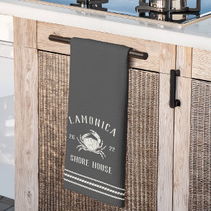 Charcoal Rustic Crab Personalized Shore House Theedoek