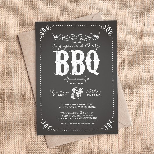 Charcoal Rustic Engagement Party BBQ Kaart