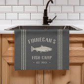 Charcoal Rustic Fish Camp gepersonaliseerd Theedoek