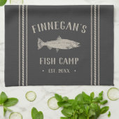 Charcoal Rustic Fish Camp gepersonaliseerd Theedoek (Gevouwen)