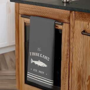 Charcoal Rustic Fish Personalized Theedoek