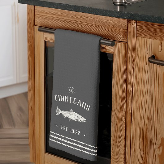 Charcoal Rustic Fish Personalized Theedoek